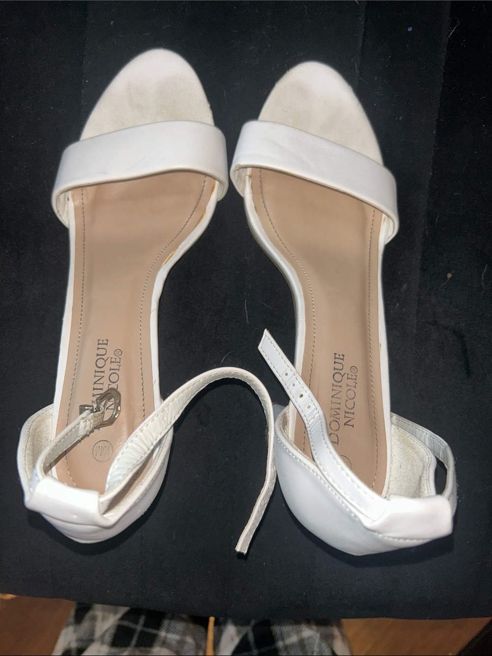 Dominique White Open-Toe Ankle-Strap Heels